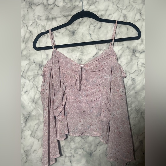 ASTR THE LABEL astr off the shoulder top light dusty rose pink botanical print - Picture 2 of 8